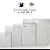 thumbnail of Bolsa de plástico blanca con asas recortadas de PEBD reciclado 25 x 32 + 4 cm por 1000 - Gimex