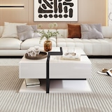 thumbnail of Merax Hochglanz-Couchtisch, Tisch mit 4 Schubladen, einzigartige Farbabstimmung und Liniendesign, Stauraum unten, Weiß