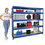 thumbnail of PROREGAL Profi Schwerlastregal RHINO | HxBxT 180x200x60cm | 5 Spanplatten-Ebenen 8mm | Fachlast 500kg | Blau | Stecksystem Lagerregal Regalsystem