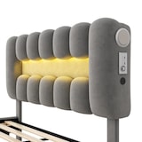 thumbnail of Merax 140 x 200 Polsterbett, Polsterbett mit 4 Schubladen, Polsterbet Bett mit LED-Lichtleiste mit USB und Stereoanlage, Grau