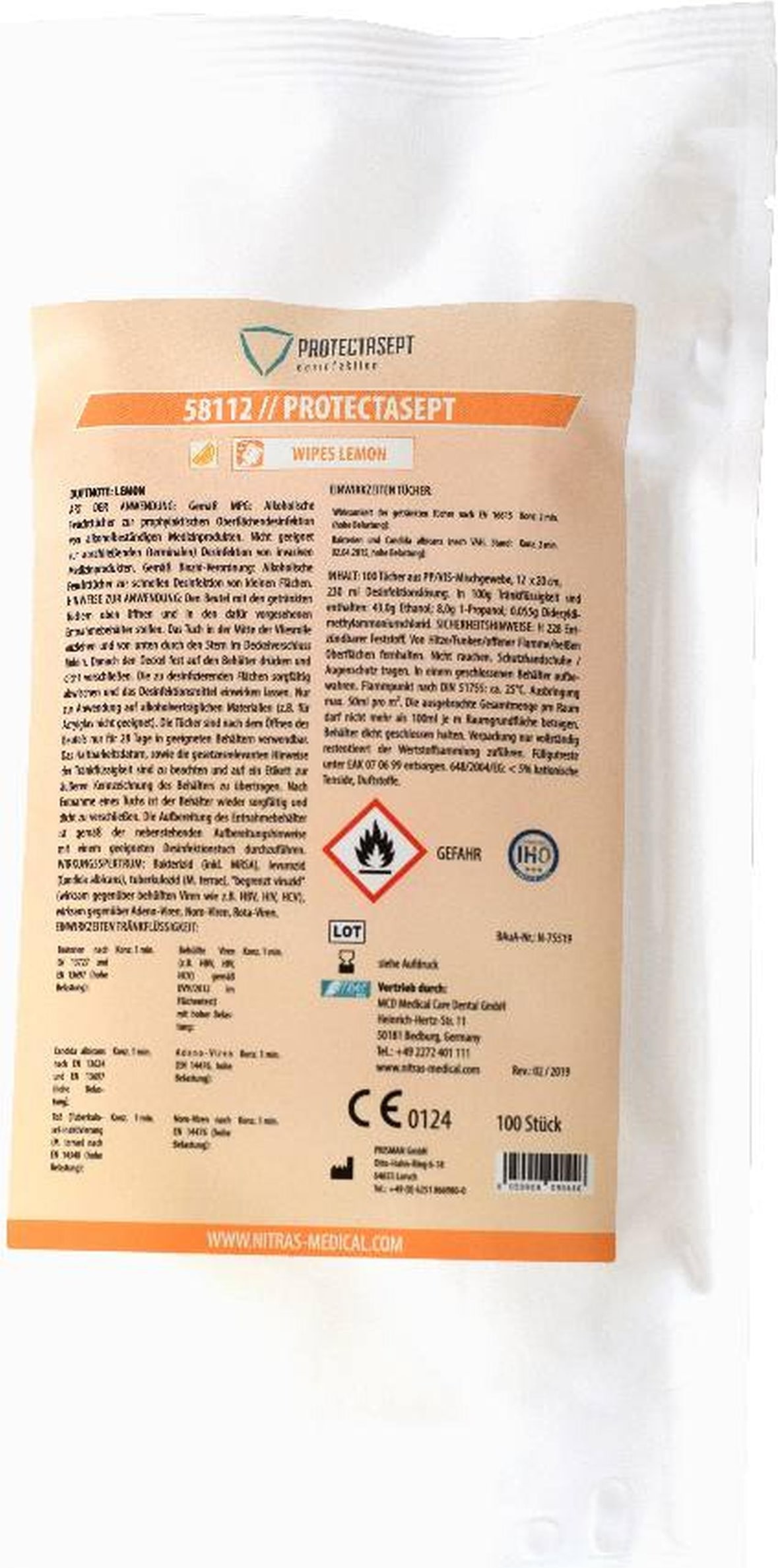 Nitras Medical Protectasept | 12 Dosen | Desinfektionstücher | lemon