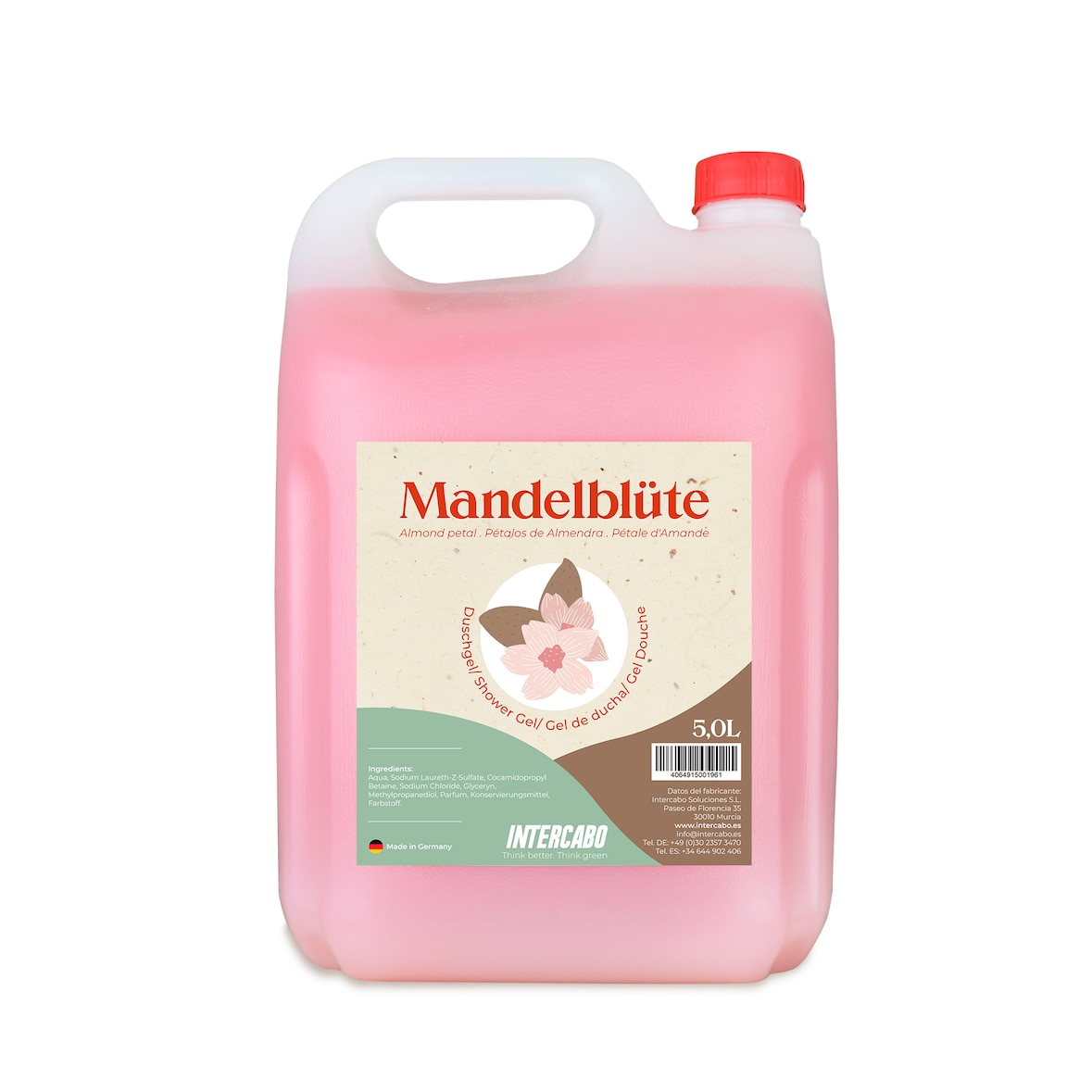 Duschgel Mandelblüte im 5L Nachfüllkanister, mit gratis Ausgießer.