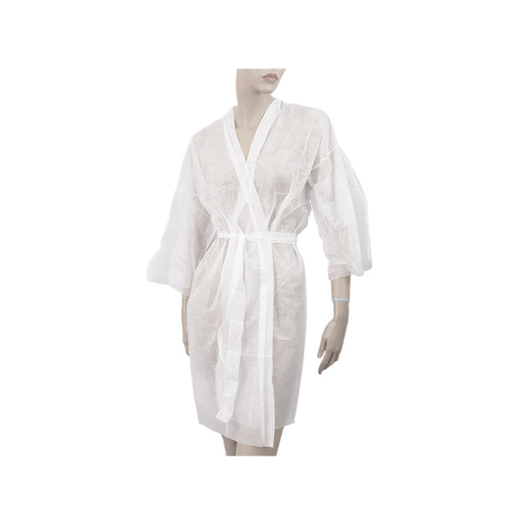 MONOUSO - Bata Kimono en TST PP Cintas y Bolsillo Blanco XL (10 Uds)