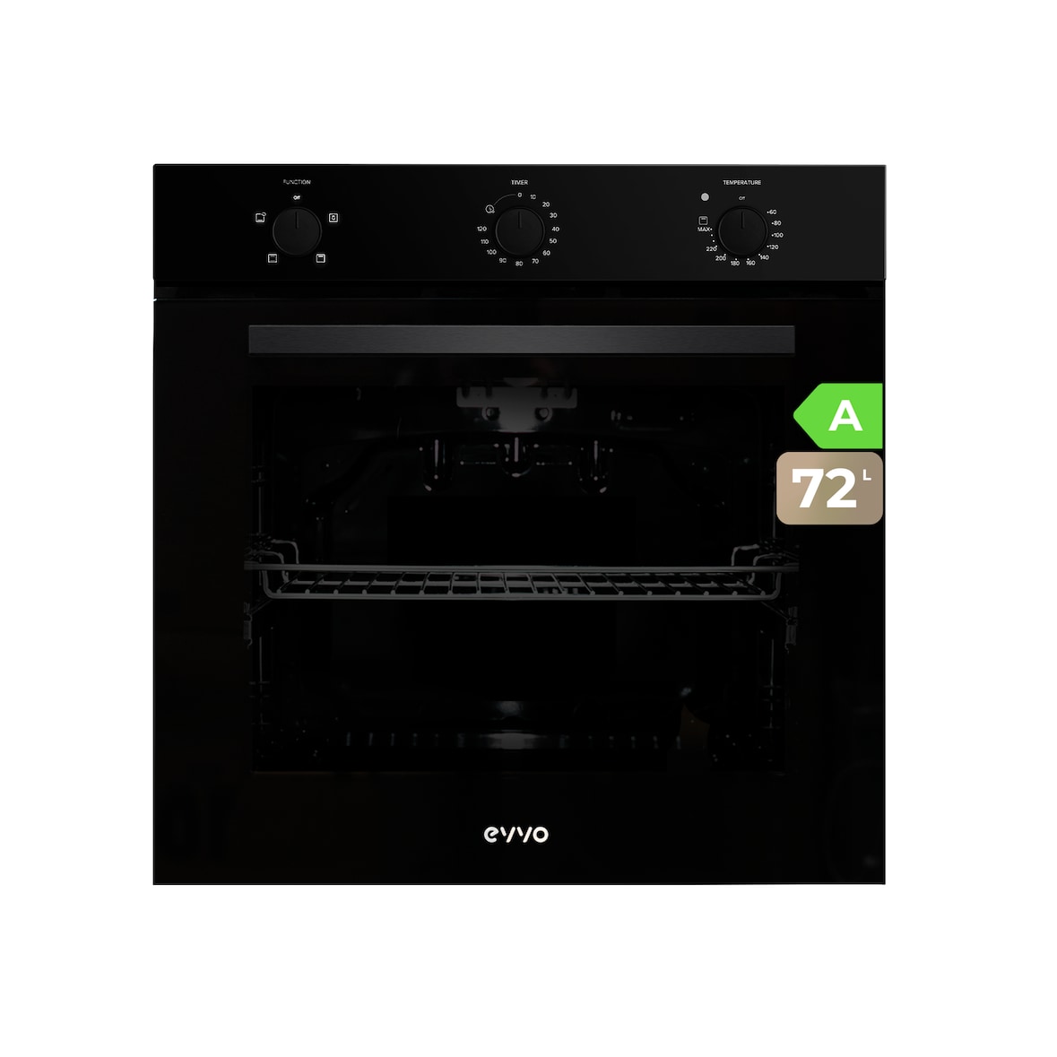 Horno Integrable Evvo H10, Clase Energética A, 72l De Capacidad, 4 Programas, Negro