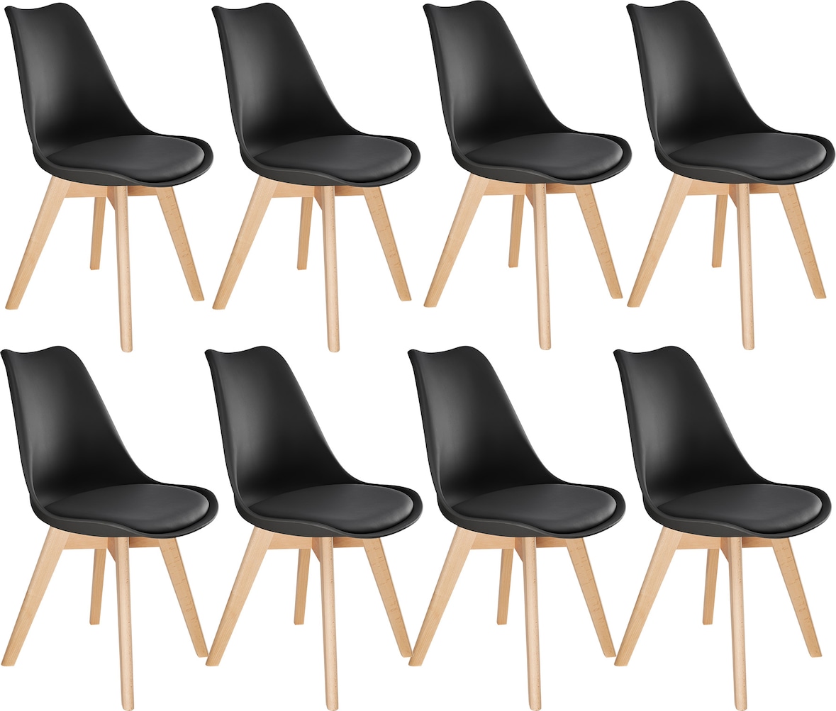tectake Sillas de comedor FREDERIKKE - Juego de 8 negro/negro