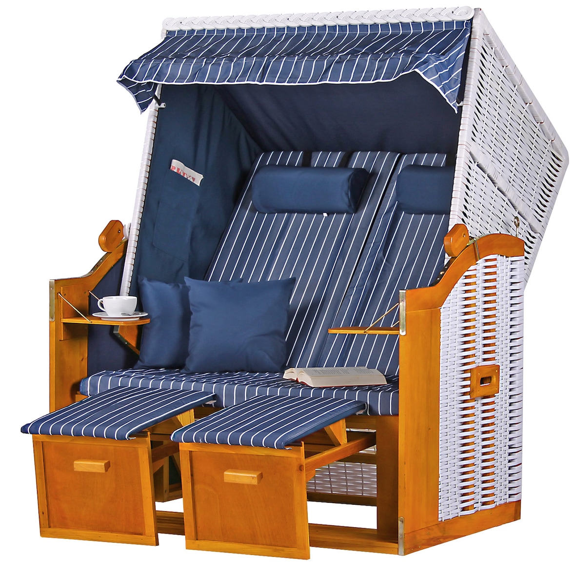 Strandkorb - bene living - Ostsee - gestreift/blau - PE weiß