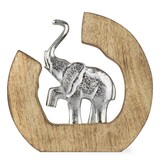 thumbnail of Dekofigur Elefant Silber Aluminium in Hufeisen Mangoholz-Rahmen ca. 24 x 3,5 x 23 cm moderne Tierfigur Glücksbringe