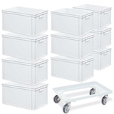 thumbnail of 10 Euroboxen mit Griffleisten, LxBxH 600x400x320 mm, weiß + 1 Transportroller