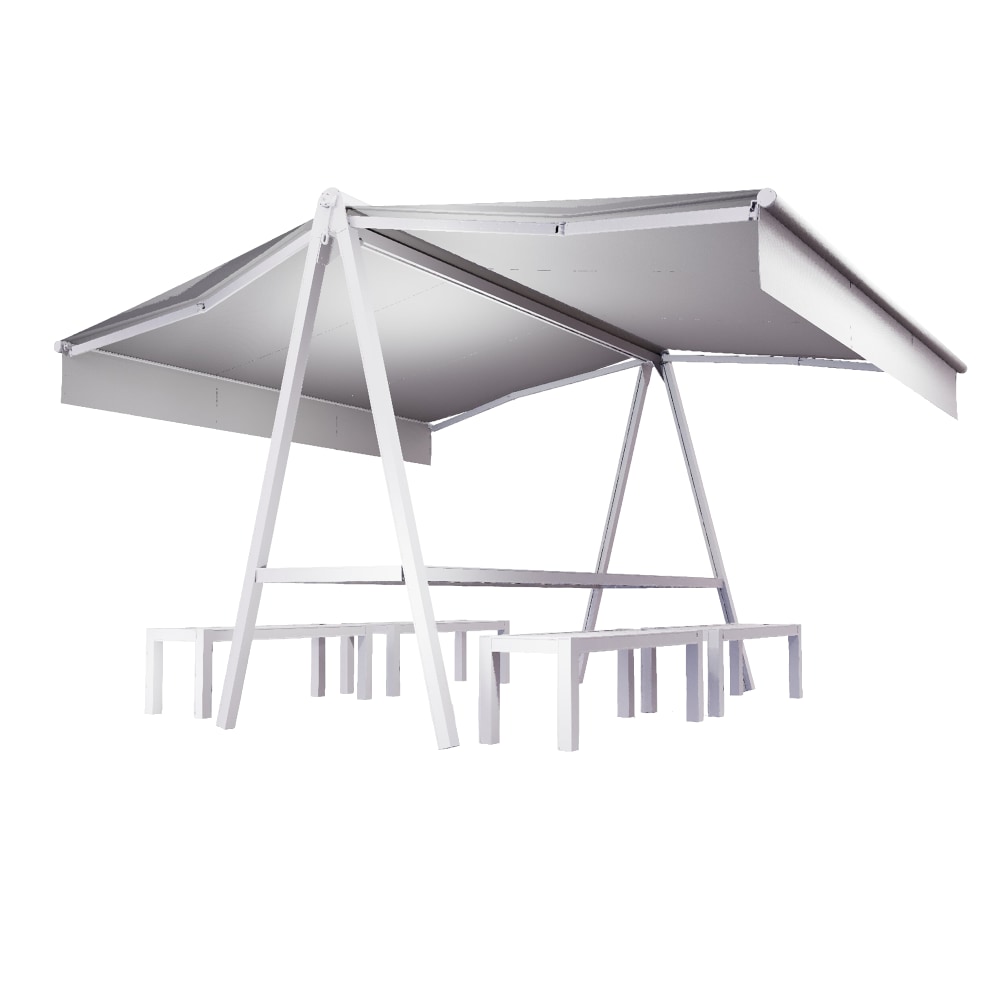 Ensemble Store double pente Table et bancs Buenavista 8 places Intersun (Blanc satiné RAL9010 - Gris Clair F077)