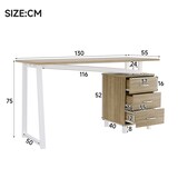 thumbnail of Merax Schreibtisch 130×55×75 cm, geräumiger Bürotisch mit 3 Schubladen, integrierter Stauraum, MDF-Tischplatte in Naturholzfarbe & Weiß