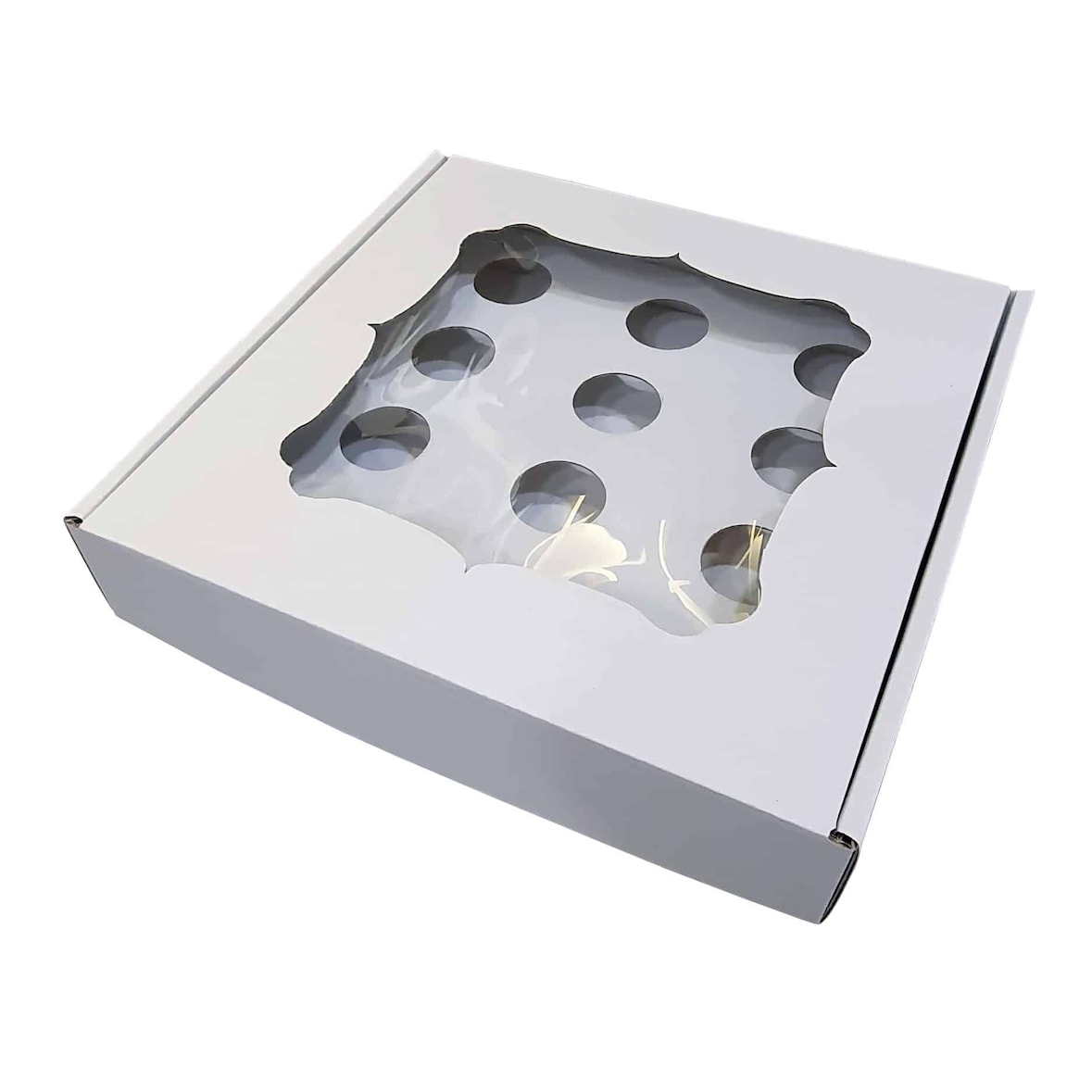 Caixa Cartão Branca p/ 6 Brigadeiros c/ Janela Vintage