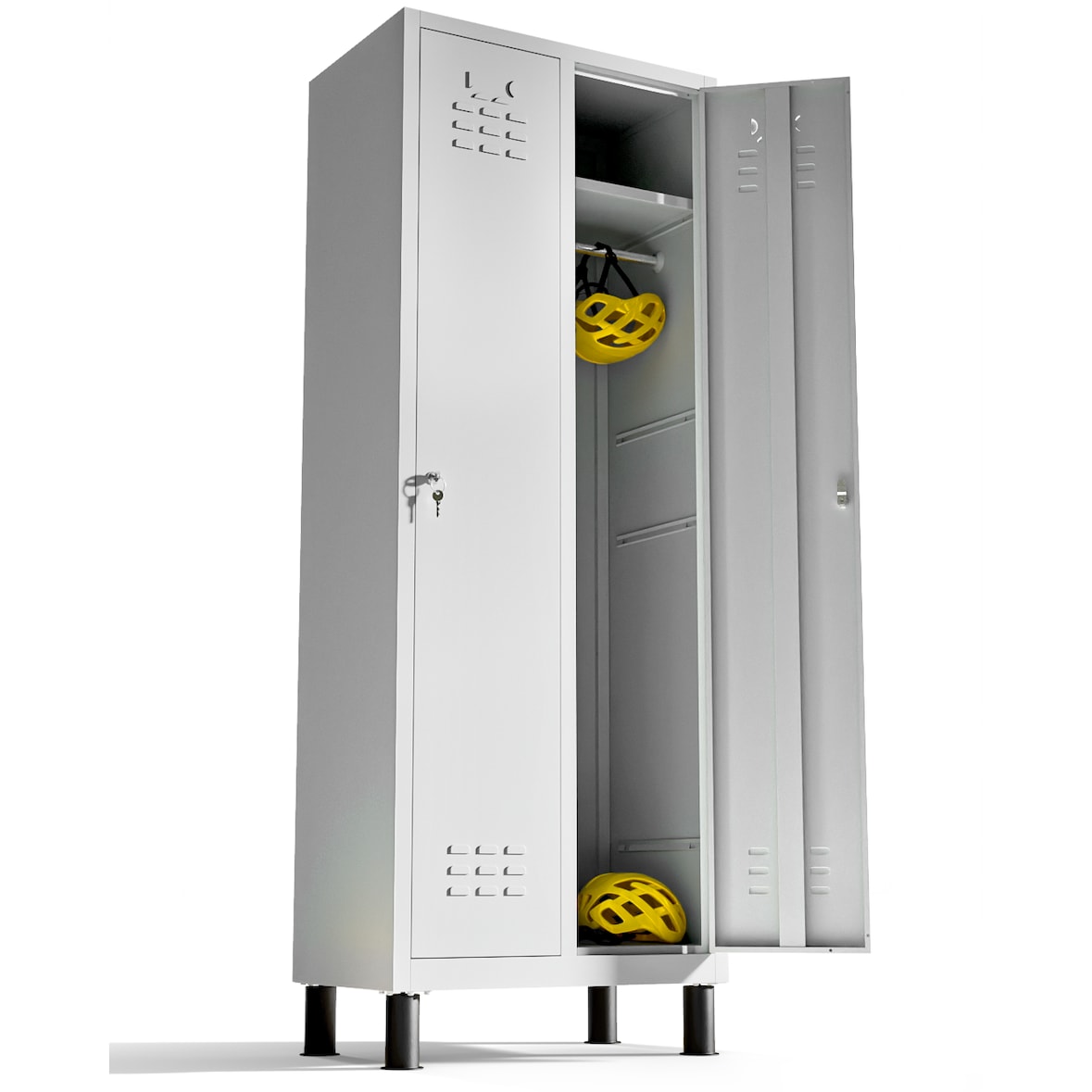 Cacifo metálico de 2 portas 180x65x40 cm para a sua oficina ou escritório cacifo metálico com fechadura (Cinzento)