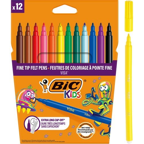 Etui de 12 feutres de coloriage Visa, pointe ogive, coloris assortis