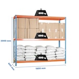 thumbnail of SimonRack Industrieregal, 2000x1800x600 mm, 600 kg am Biegepunkt, 3 Holzböden, Garagenregal, Blau/Orange/Holz- Simonforte