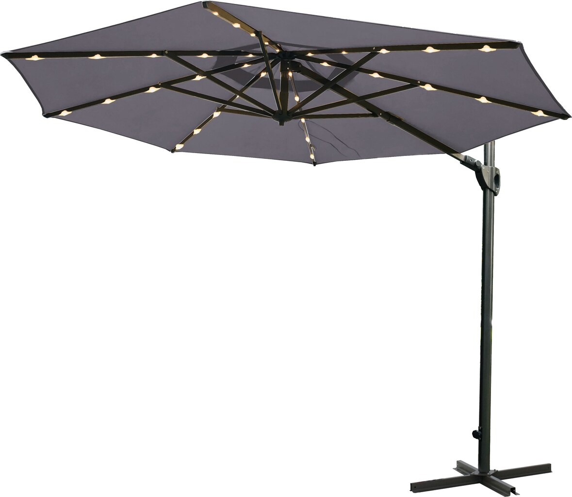 METRO Professional Zweefparasol, aluminium / staal / polyester, Ø 2,5 x 2,44 m, met LED-verlichting en zonnepaneel, grijs