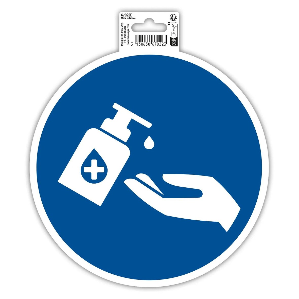 Exacompta 67022E Hinweisschild, Hände desinfizieren, PVC, selbstklebend und rutschfest, 20 cm - Blau