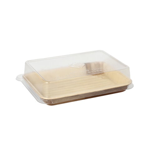 50 Sushi Schalen aus Palmblatt eckig 150 ml 17,5 x 12,2 cm natur mit rPET Deckel `Kombipack` To Go Box