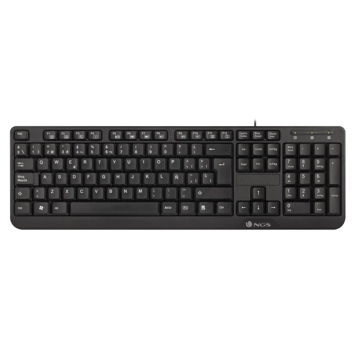 NGS Funky V3 - Teclado (QWERTY Español) USB con 12 Teclas Multimedia, Cable de 140cm y Función Plug&Play