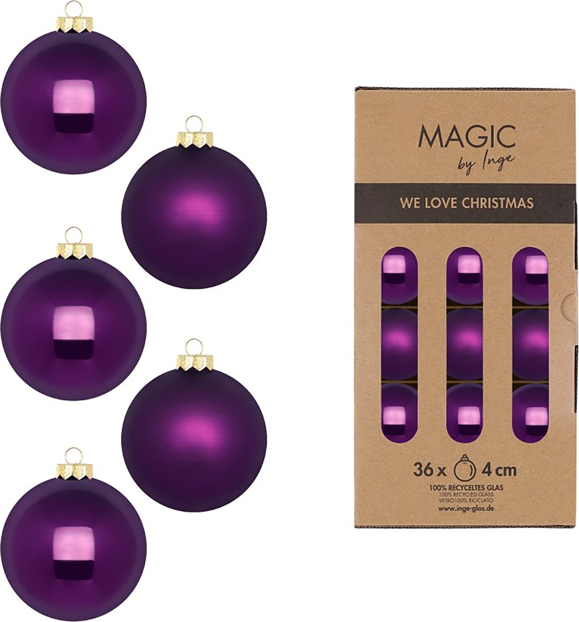 36 Weihnachtskugeln Glas 4cm matt & glänzend Christbaumkugeln Weihnachtsbaumkugeln Weihnachten Christbaumschmuck Weihnachtsbaumschmuck Lila Purpur