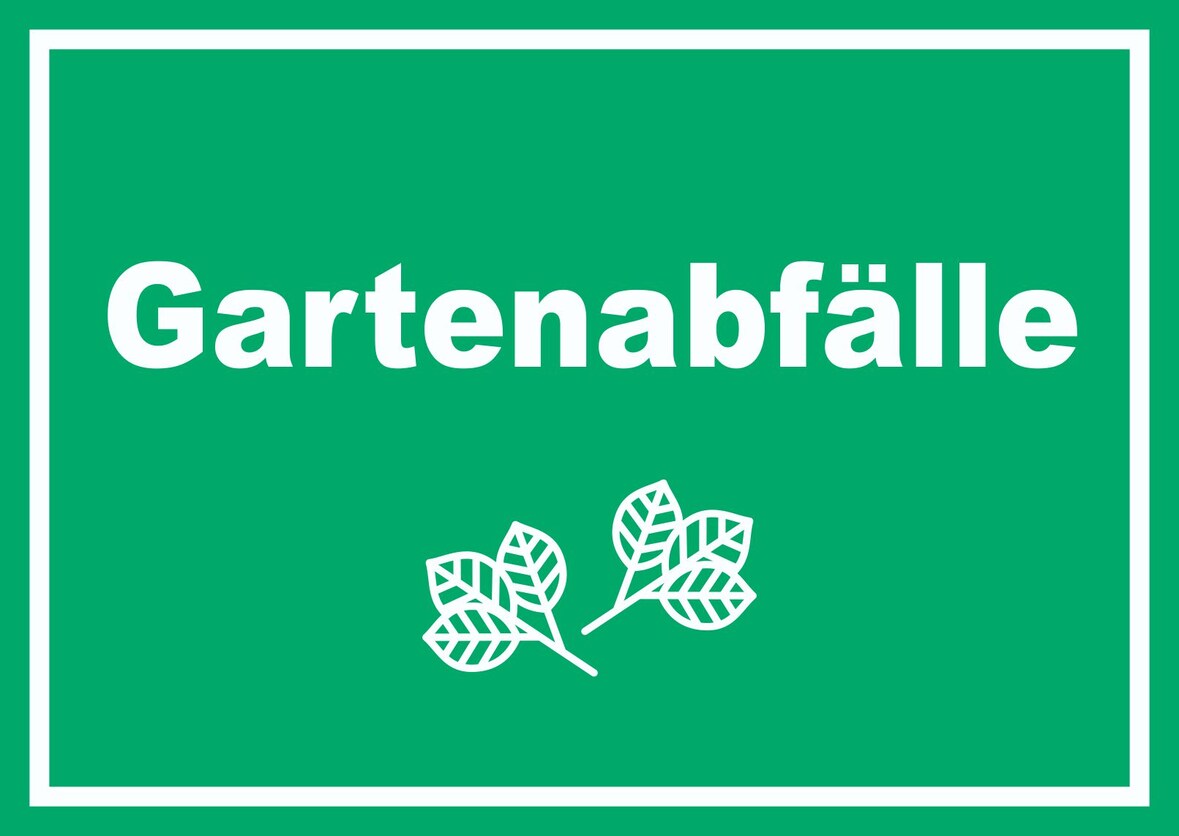 Gartenabfälle Mülltrennung Schild Text Symbol Blätter Garten waagerecht A3 Rückseite selbstklebend