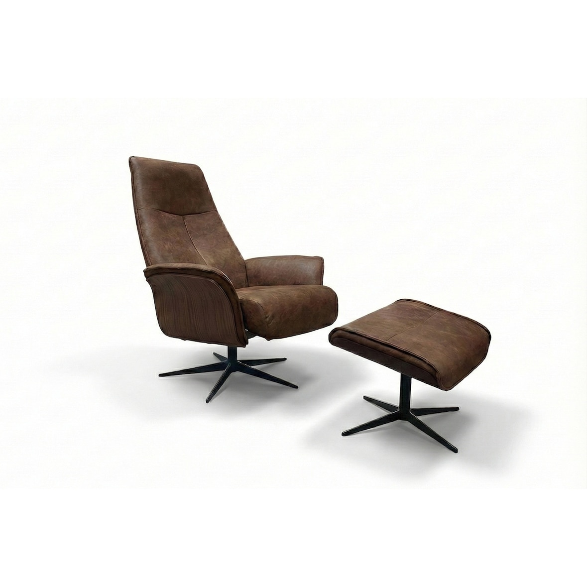 KAWOLA Relaxsessel FERREIRA Drehsessel Lederfaserstoff cognac mit Hocker