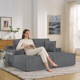thumbnail of 2-Sitzer Schlafsofa Lounge Sofa Relaxsessel Kordstoff Grau 78×154×186 cm mit Magazintasche, Getränkehalter, Kissen, vielseitig und pflegeleicht