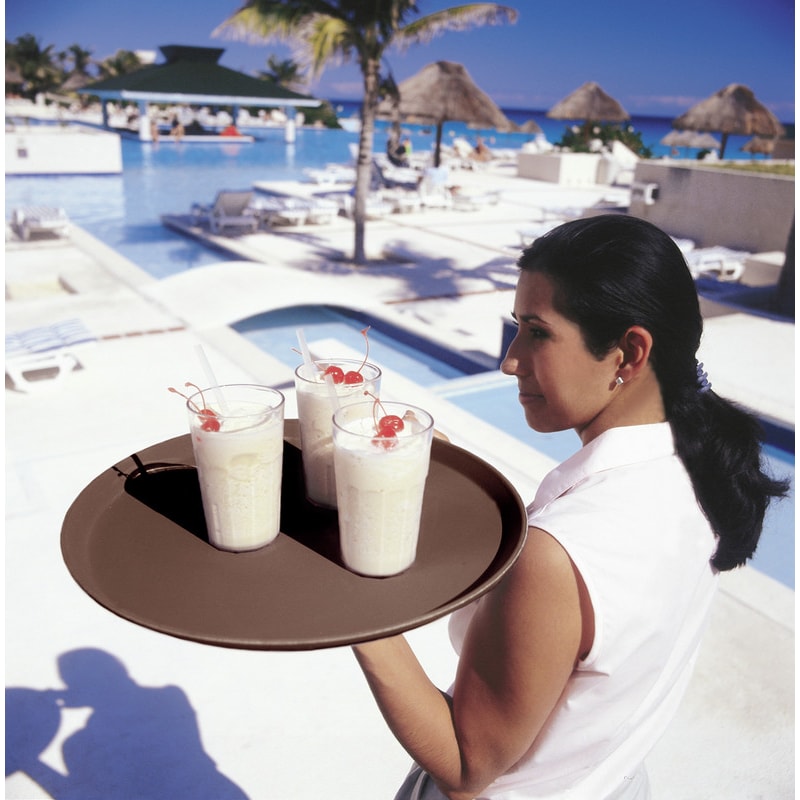 CAMBRO - 1600CT-138/12 - Bandeja Camtread fibra de vidrio redonda antideslizante - perfil alto - 40,5 cm Ø - Bronceado - Caixa com 12 unidades