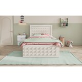 thumbnail of Holzbett Einzelbett 90x200 mit Schublade und Stauraum, Massivholzbett im Blockdesign, stabiles Bett mit Lattenrost, modernes Design Weiß