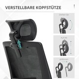 thumbnail of Bürostuhl ergonomisch 61x58x119 cm mit Kopfstütze Armlehnen Wippfunktion und Lendenstütze Netzbezug Schwarz höhenverstellbar