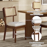 thumbnail of Esszimmerstuhl 2er Set Massivholz Rattan Rückenlehne Leinen Sitzkissen Walnuss 88x58x50 cm stabil bis 120 kg modernes Design