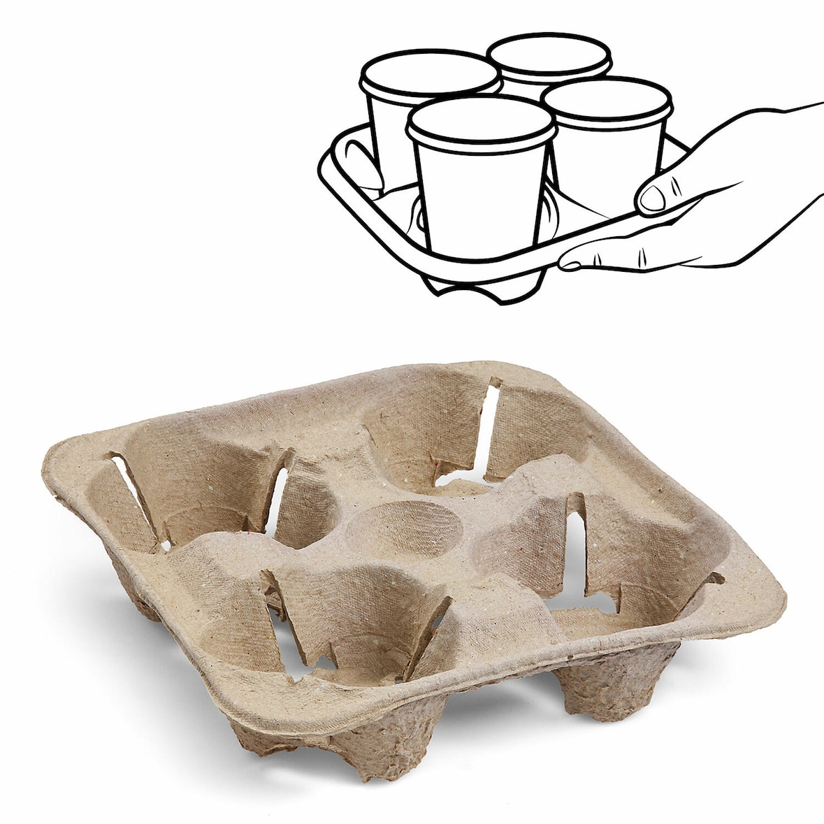 60x Getränkehalter Tragetablett Becherhalter 4 Becher Coffee to Go 21x21cm