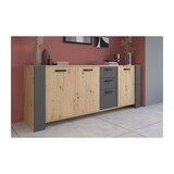 thumbnail of Buffet Loft - Decor Chene Artisan Et Melamine Gris Ombre - 3 Portes Et 3 Tiroirs - L 220 X P 52 X H 86.5 Cm - Parisot