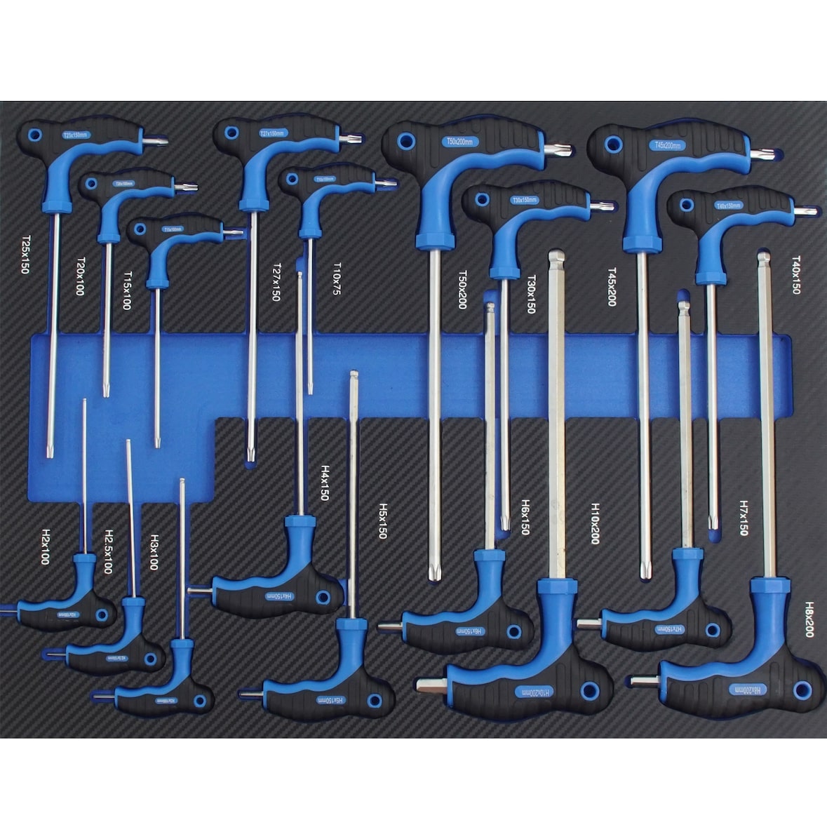 Profi Werkstattwagen Einlage blau Innensechskantschlüsselsatz Torx T-Griff 18 tlg. Schaum 520x400mm