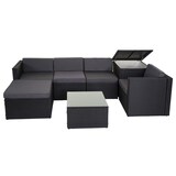 thumbnail of Poly-rattan set HWC-D21, balkon/tuin/lounge set Zitgroep, opbergvak ~ antraciet, donkergrijze kussens