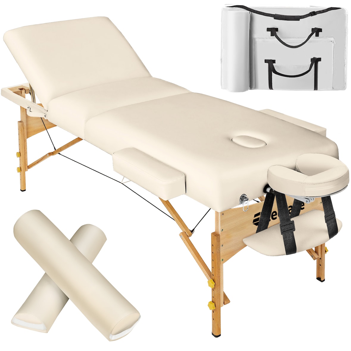 3 Zonen Massageliege-Set Somwang mit 7,5cm Polsterung, Rollen und Holzgestellbeige