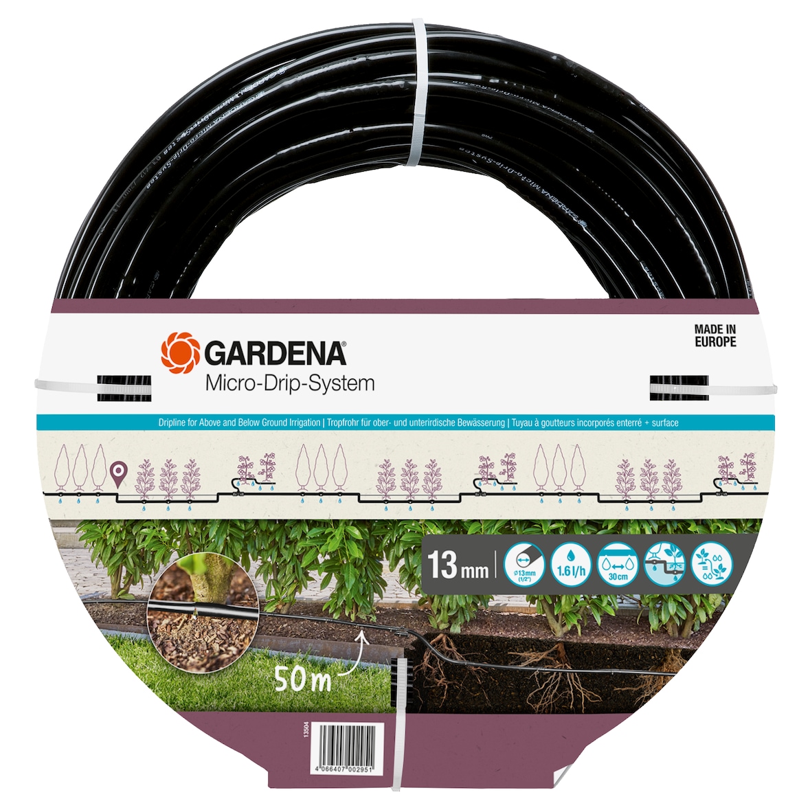 GARDENA Tropfrohr 50m Micro-Drip: Bewässerung Hecken/Büsche