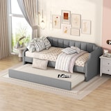 thumbnail of Gepolstertes Tagesbett 90x200 mit Rollbett Ausziehbar Zusatzbett für Gästezimmer Wohnzimmer Stilvoller Komfort Grau