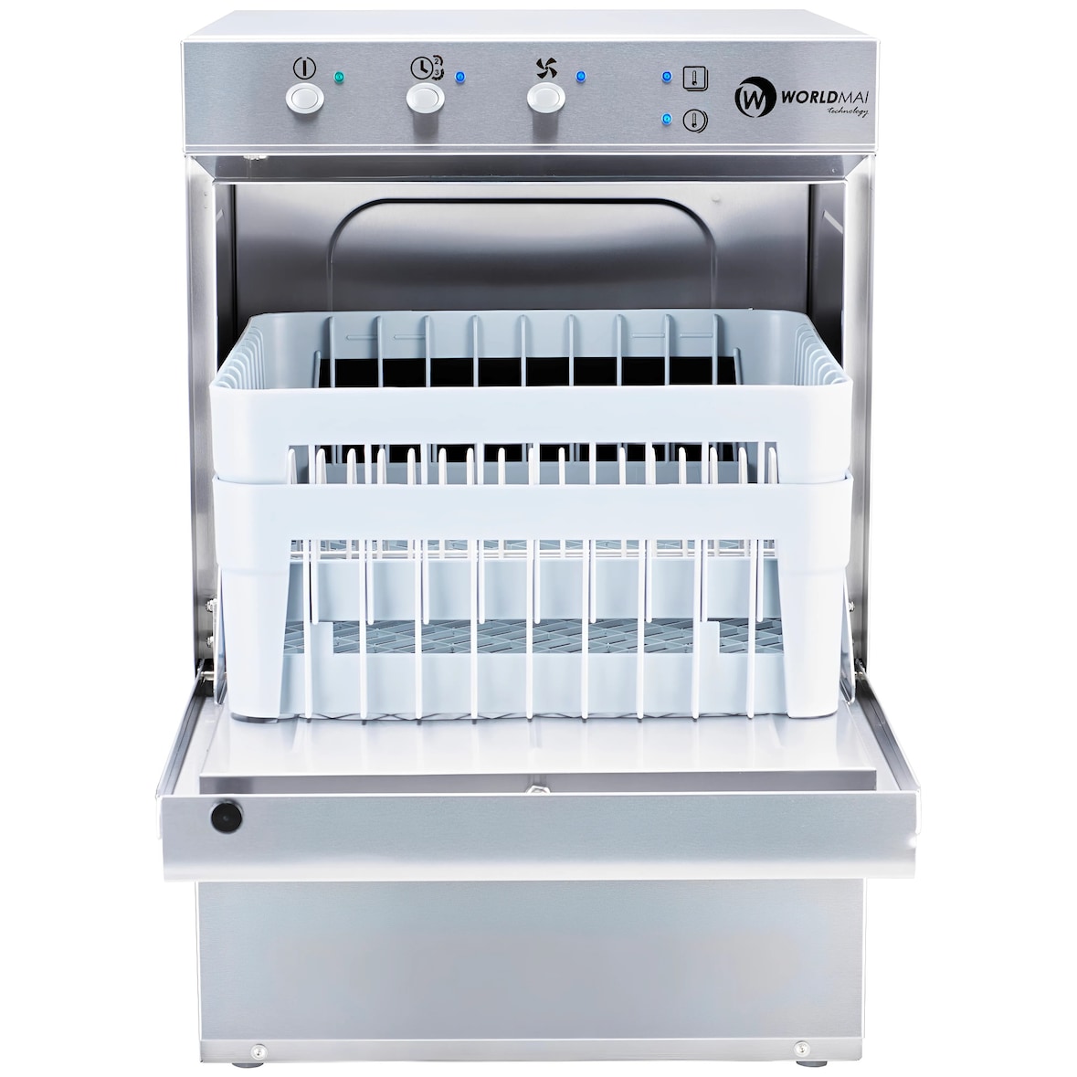 Lavavasos industrial WORLDMAI 40x40 con bomba de desagüe y abrillantador. Lavavajillas profesional para bar, restaurante y hostelería.