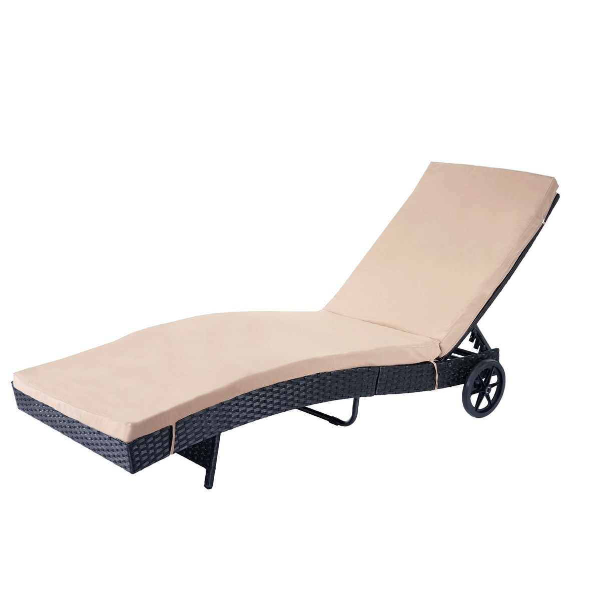 Ligstoel HWC-D80, tuinligstoel Relax ligstoel, poly rotan ~ antraciet, beige kussens