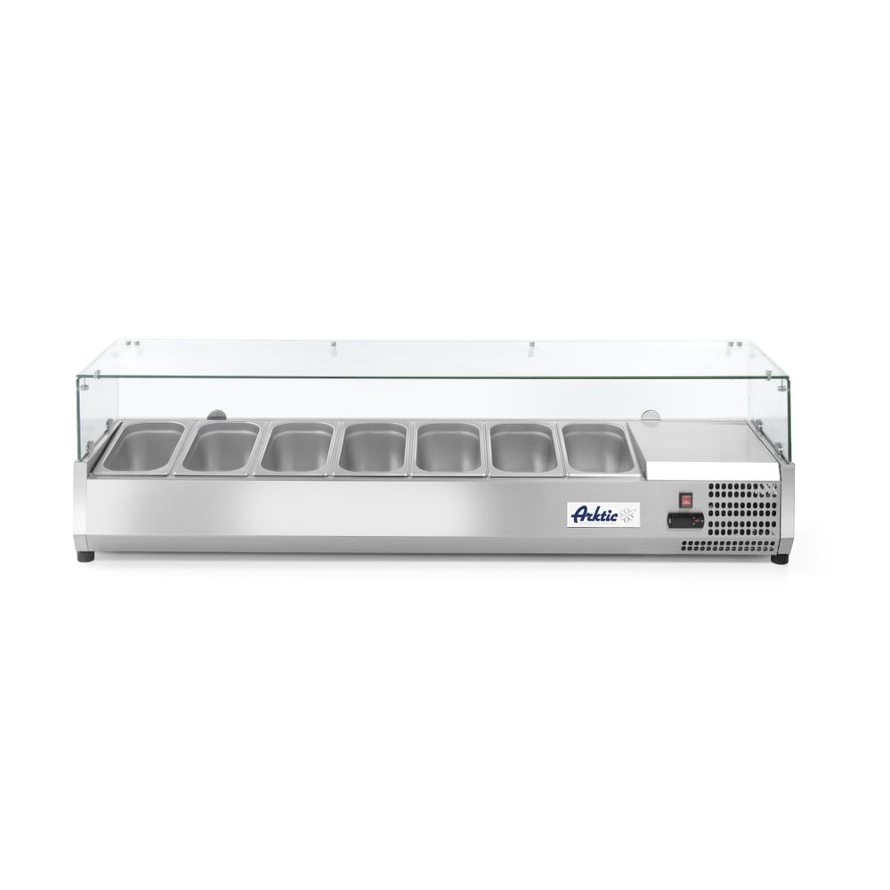 Vetrina refrigerata da banco Arktic per 7xGN1/3 con coperchio igienico temprato 1605x420x460mm
