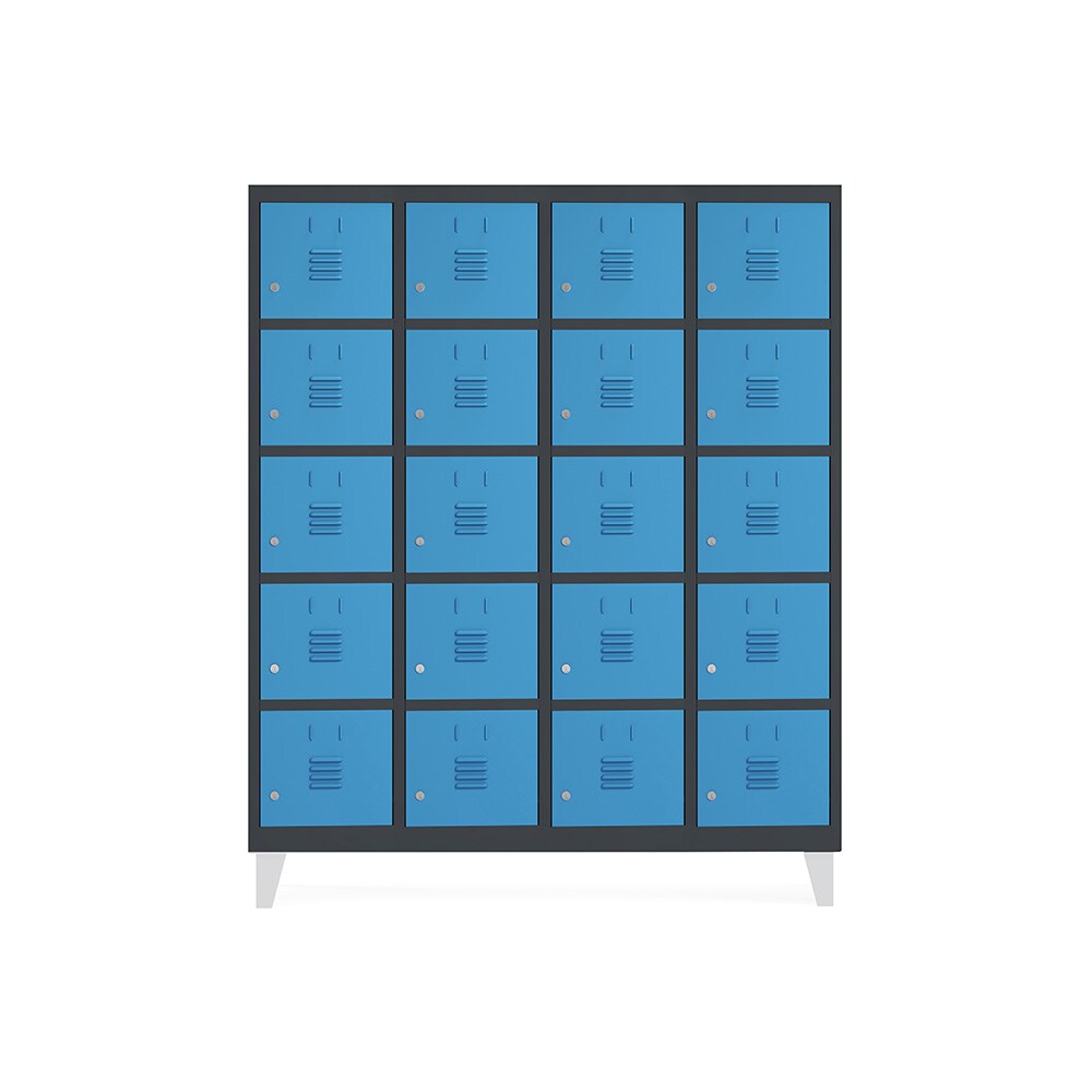 Rocada taquilla soldada 30cm (300mm) 4 módulos 5 puertas cuerpo negro ral9005 + puertas azul ral5009