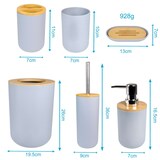thumbnail of Badezimmer Zubehör Set aus Bambus Kunststoff in Grau - 6 teiliges Set Zahnputzbecher Seifenschale Seifenspender Toilettenbürste Halterung Mülleimer