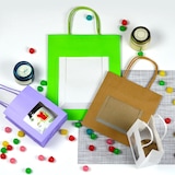 thumbnail of Saco de loja com janela kraft branco com pegas torcidas 22+11×28 cm por 240 - Gimex