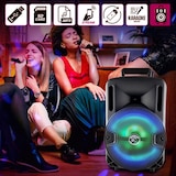 thumbnail of Encente DJ sur batterie DJOON08 - 400W à LEDs RVB USB/SD/Bluetooth, 2 Micros VHF pour Karaoké, Soucoupe OVNI