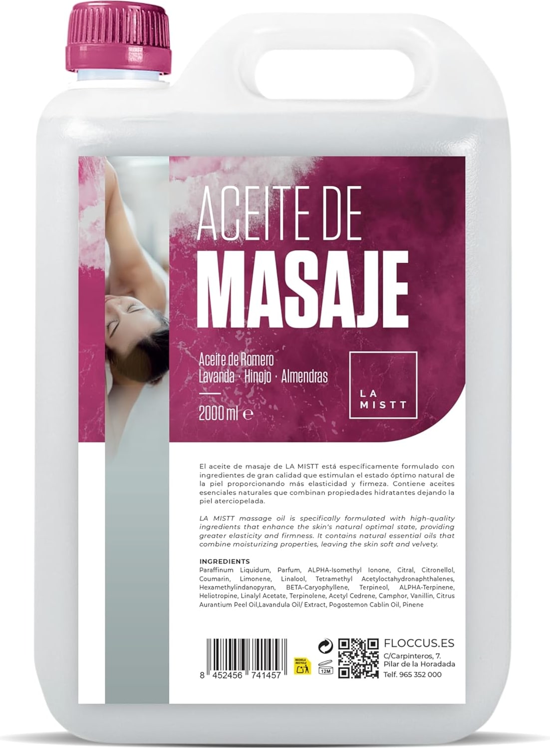Süßmandel-, Rosmarin-, Lavendel-, Fenchel- und Rosmarinöl 2 Liter | Professionelles Massageöl | Körperöl