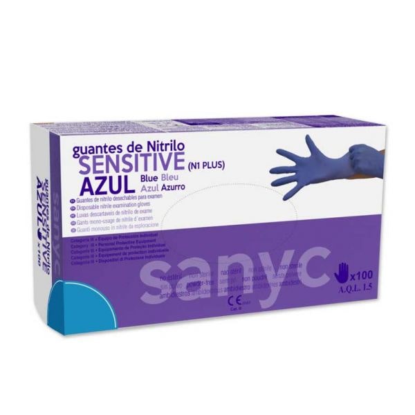Guante nitrilo azul Sanyc Sensitive 100 unidades talla grande