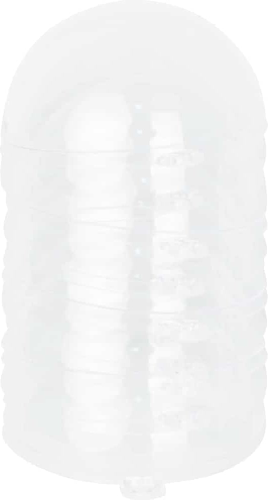 Ein durchsichtiger Plastikbehälter mit gerippter Textur.