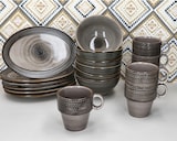 thumbnail of Mäser Prospero 18tlg Frühstücksset Porzellan braun Relief Platten Schalen Becher