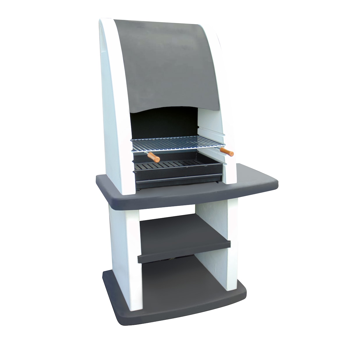 BBQ PALMEIRA - Barbacoa con 1 bancada, construido con cemento pintado de blanco y negro - 113x62x181cm