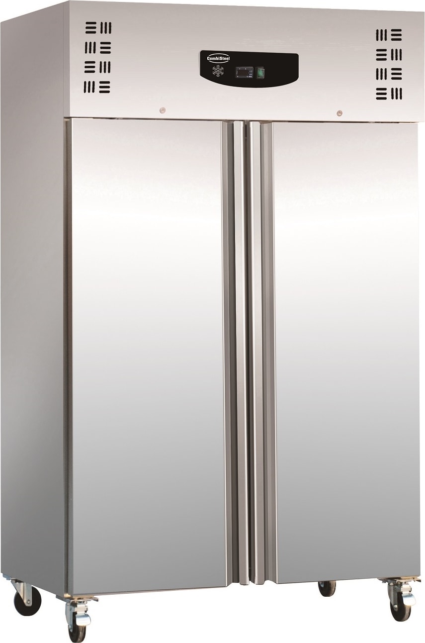 Kühlschrank BONGO auf Räder | 2x abschließbare Tür | 1200 Liter, HxBxT 201x134x81cm | -2/+8°C | Edelstahl/Aluminium + CHEFGASTRO Geschirrtuch